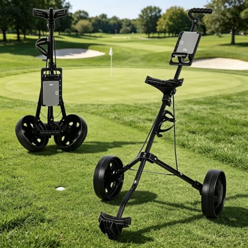 Tazauue Golf Push Cart, 2 Wheel Foldable Golf Bag Cart with EVA Wheels, Foot Brake, Tee Holder & Storage Scoreboard, Lightweight Quick Fold Trolley for All Terrain Black
