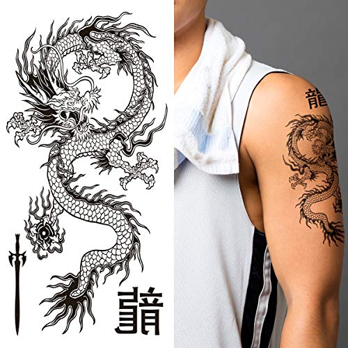 Supperb® Temporary Tattoos - Black & White Dragon (Set Of 2) #TOP1
