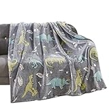 Elegant Comfort Glow in The Dark Lightweight Throw Blanket - Ultra Soft, Fuzzy and Cozy Luminous Blanket - All Season Decorative for Kids Throw Blankets, 50 X 60 inches, Grey Dino Friends