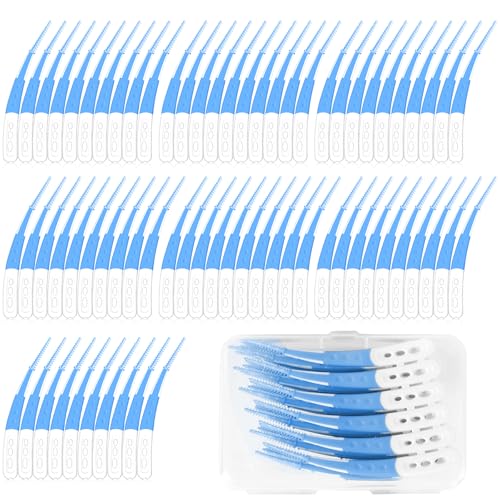 FULHANY84 Pezzi Scovolini Interdentali - Forma Curva Scovolino Denti - Pulizia Denti - Per La Pulizia Orale Di Denti, Gengive E Residui Di Cibo Con Scatola (Blu)