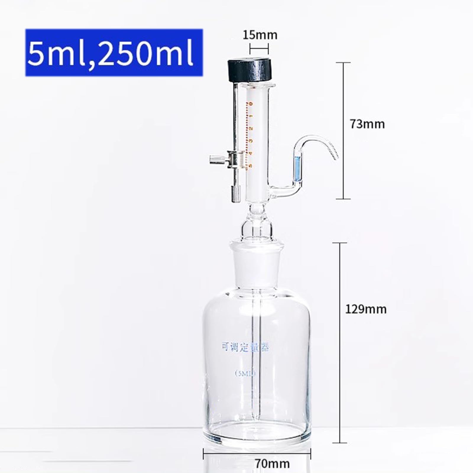 Dispositivo dosificador de líquido, pipeta de vidrio micro ajustable de 1/5 ml con perilla de ajuste de acero inoxidable para mediciones precisas de laboratorio