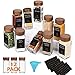 Yangbaga 12Pcs Glass Spice Jars with Labelsï¼Œ4oz Empty Square Spice Bottles with acacia wood lid & Shaker Lids and Silicone Collapsible Funnel Included