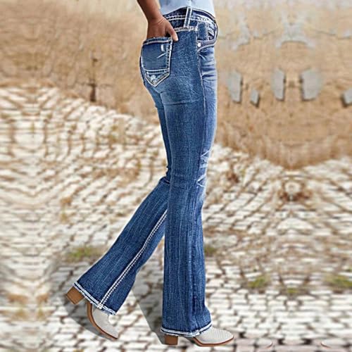 Bell Bottom Jeans for Women Vintage Stretchy Bootcut Wide Leg Low Rise Jeans Distressed Wash Flare Ankle Denim Pants3