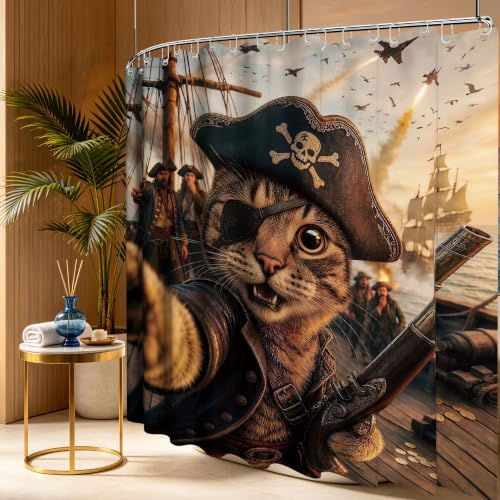 Image of Funny Cat Shower Curtain, Extra Long 108x72 in, Cool Kids