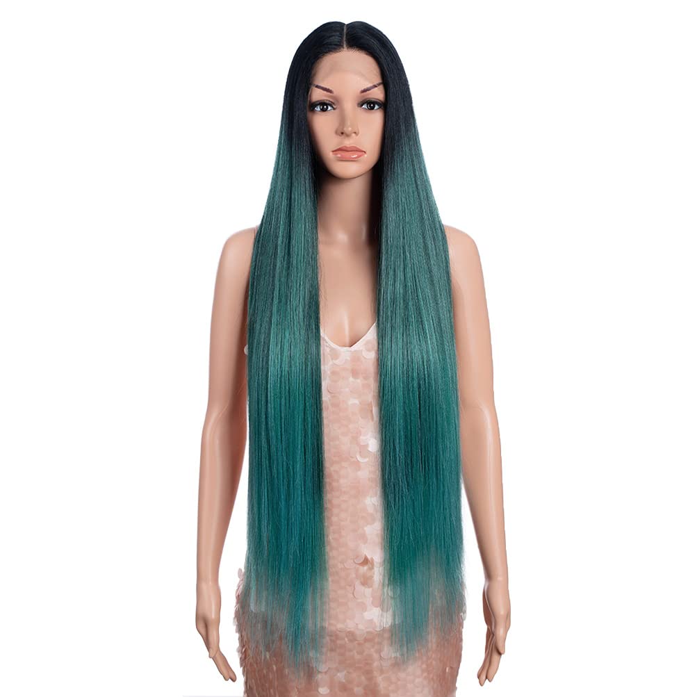 Style Icon38" Super Long Straight Wigs 6" Deeper Middle Part Lace Lace Front Wigs Multiple Color Long Straight Wig (38", DFTT-DGREEN1)