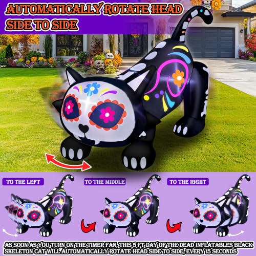 Aufblasbare Zuckerschädel-Katze mit beweglichem Kopf, 1,5 m – Bild 2