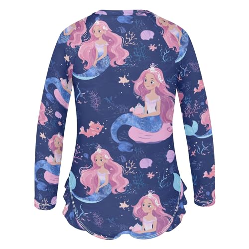 ALAZA Beautiful Mermaid Coral Reef Starfish Girls One Piece Swimsuit Long Sleeve Rash Guard Swimsuits UV 50+ Swimwear Zipper3