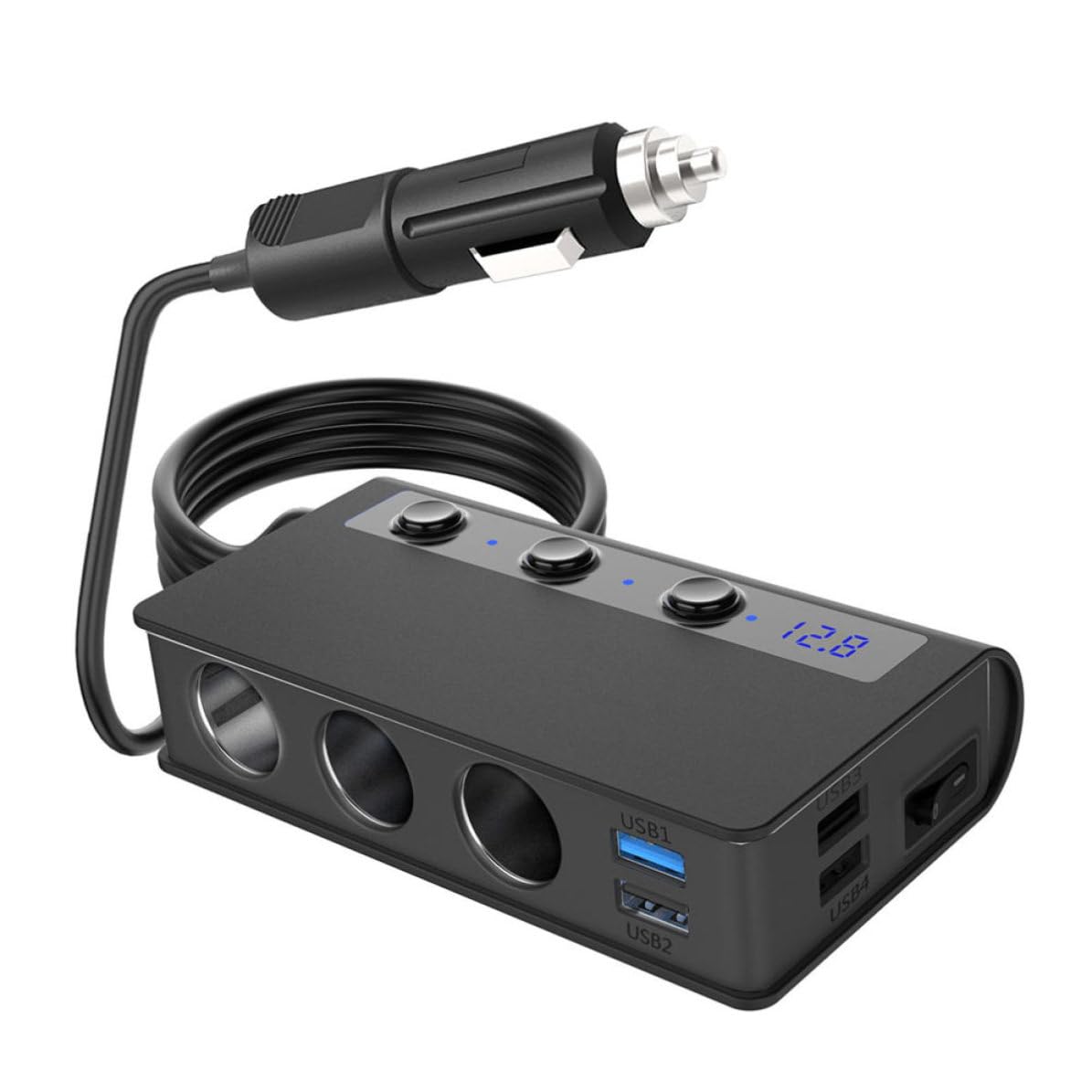 Toddmomy Adaptador Divisor para Encendedor de Cigarrillos para Coche, Cargador de Coche para Teléfono Móvil, 4 Puertos USB y 3 Enchufes, 180 W Máx., Pc, Negro, para Mantas y Almohadillas