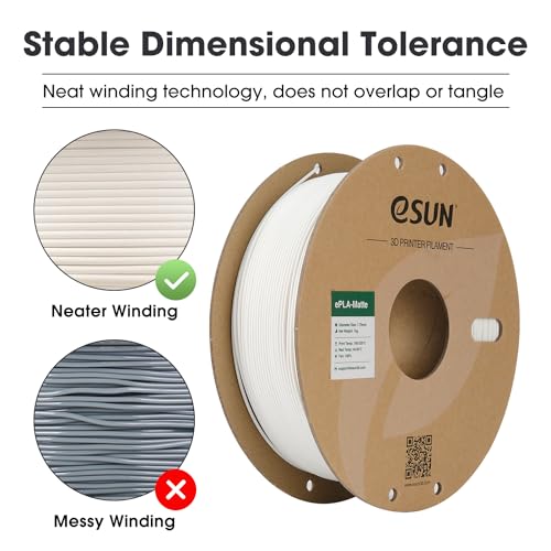 Image of eSUN Matte PLA Filament 1.75mm, Matte 3D Printer PLA Filament, 1KG Spool 3D Printing Filament for 3D Printers, Paper Reel, Milk White