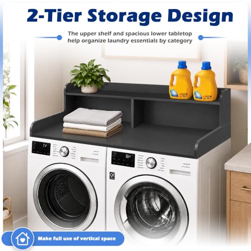 Image of Royxen Laundry Countertop with Storage Universal Fit, Washer and Dryer Countertop with Shelf, Laundry Room Storage, 2-Tier Shelf (Black)