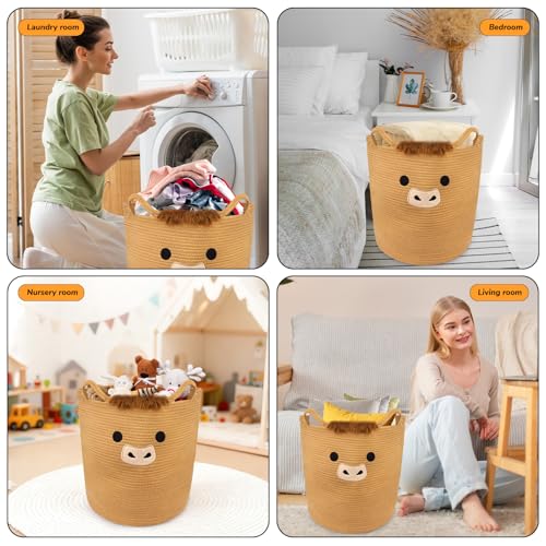 Image of Highland Cute Cow Basket for Nursery,Tall Large Laundry Blanket Gift Basket