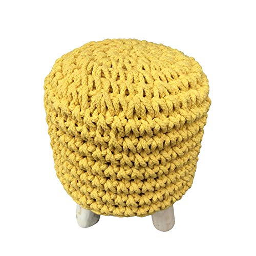 Pouf rond tricoté jaune EMH Home Interiors avec rembourrage