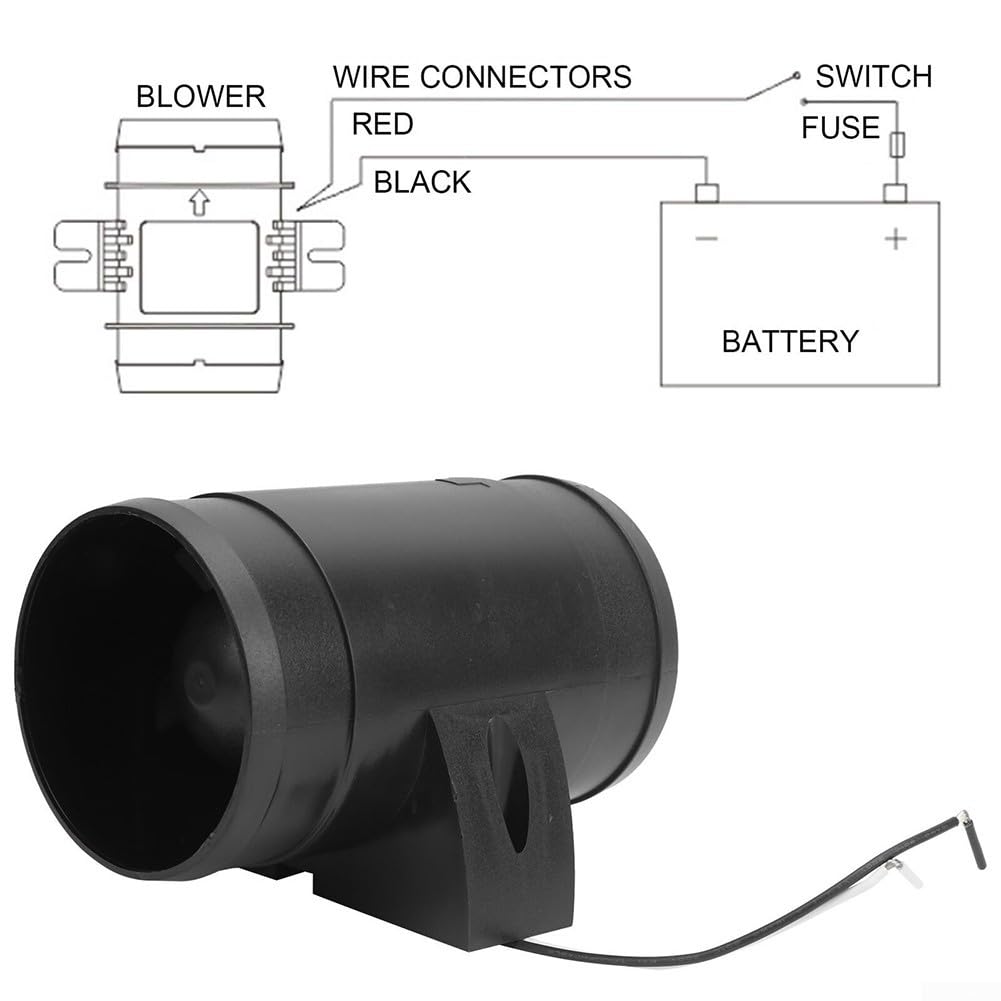 Ventola di scarico in linea da 12 V da 7,6 cm con flusso d'aria 145 CFM, ventilatore assiale a bassa potenza 3.0 A per sentina della barca o raffreddamento di piccoli spazi, alloggiamento in plastica