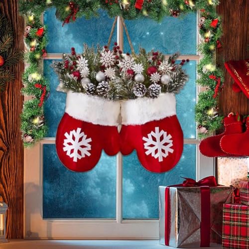 Corona de Navidad de invierno para puerta de entrada exterior e interior 7