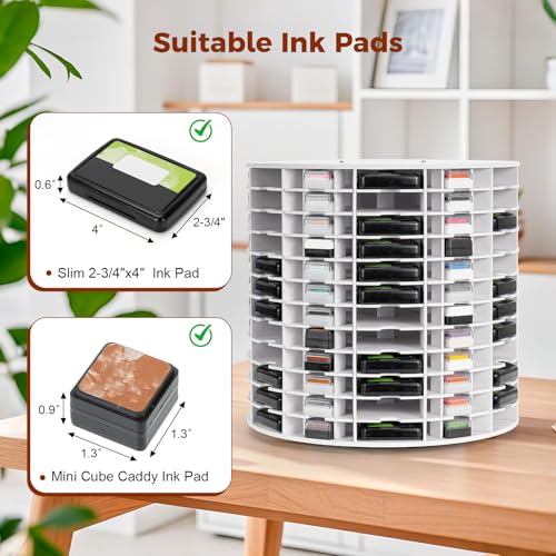 Image of Krafetto Rotating Ink Pad Storage Organizer Rack, 72 Grids for Slim 2-3 /4 inchx4 inch Ink Pads, 72 Grids for Mini Cube Caddy Ink Pads, Craft Stamp Pad Holder for Desktop