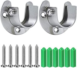 Pveath 2 Pack Stainless Steel Closet Pole Sockets, Heavy Duty Closet Rod End Supports Flange Rod Holder with Screws, U Shaped, Easy Installation Or Quick Removal (32MM)