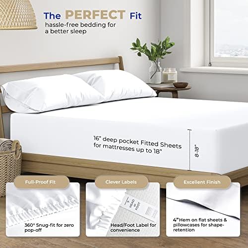 THREAD SPREAD King Size Cotton Sheets Set - 400 Thread Count 100% Cotton Sheets for King Bed (4 PC, White), 16 in Deep Pocket Silky Soft Bed Sheet Set for Hot Sleepers, Luxury Hotel Cooling Sheet - Thumbnail 3