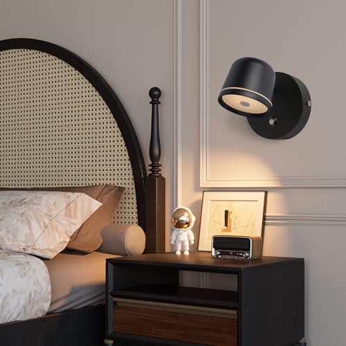 Image of Aisilan Wall Sconce, Hardwired Touch Dimmable Wall Light with 3 Color Temperatures, Adjustable 7W LED Wall Lamp CRI97, Modern Black Aluminum Sconce for Bedroom Bedside Hallway