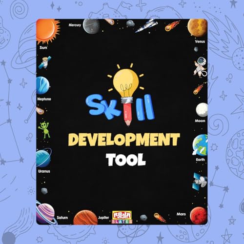 Image of TOKYODO Pre-Printed Rewriting Slates Chalk Board for Kids, Double Sided Writing Learning Black Board, with 4 Letter Spelling Cards (Pack of 3, Space)