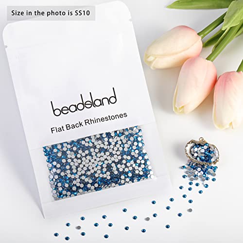 Image of Beadsland 2880pcs Flat Back Crystal Rhinestones Round Gems for Nail Art and Craft Glue Fix,Capri Blue,SS10,2.7-2.9mm | Flatback Glass Gems, 2.7-2.9mm, for Nail Art Craft, Glue Fix