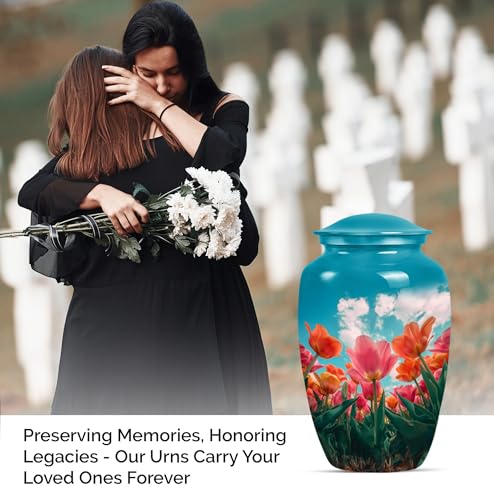 Image of Personalized Tulip - Human Cremation Urn - Funeral Urn for Mom & Dad - 10 Inch - Large with Velvet Bag - Unique Urn for Human Ashes - Decorative Urn - Burial Urns - Ashes Urns Human Remains