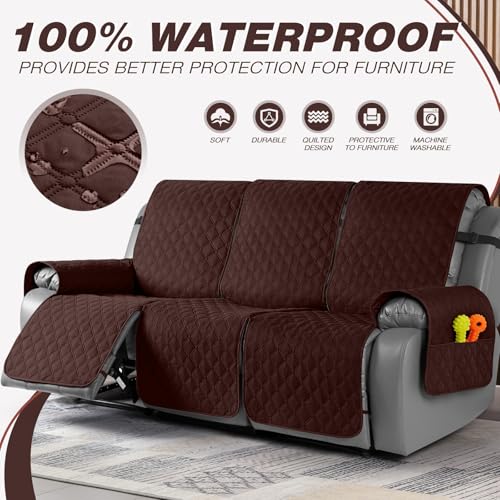 Image of TAOCOCO 100% Waterproof Recliner Covers, Recliner Sofa Covers with Leg Straps, Reversible Recliner Couch Cover for Reclining Chair, Washable Couch Protector for Pets Kids(3 Seater, Coffee)