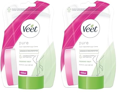 Veet Pure Dusch-Haarentfernungscreme für Körper, Arme & Beine - Enthaarungscreme für die Dusche, für trockene Haut - 150 ml inkl. Schwamm (Packung mit 2) Veet Pure Dusch-Haarentfernungscreme für Körper, Arme & Beine - Enthaarungscreme für die Dusche, für trockene Haut - 150 ml inkl. Schwamm (Packung mit 2)
