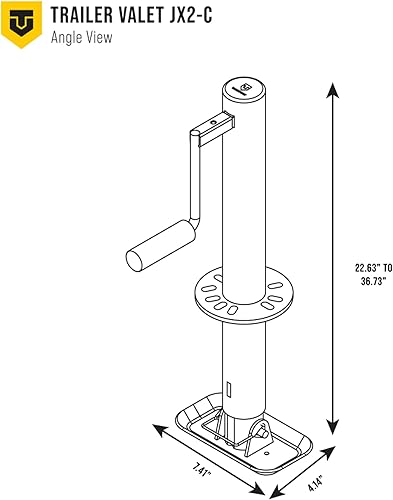 Miniatura 7 de Trailer Valet JX2-C - Gato de remolque montado en el centro con capacidad de 2,000 libras, placa de pie, operación manual y de taladro,