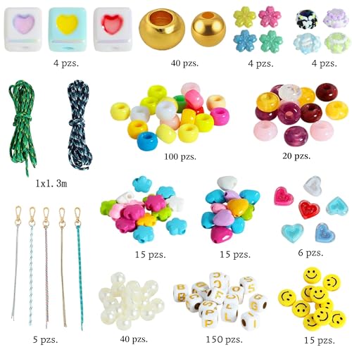 Miniatura 6 de Tovaba Kit De Cuentas Para Llavero, Colgante De Bolso Y Cordón De Móvil - Set Diy Con Letras, Corazones, Caritas Y Perlas, Con Mosquetón Dorado Y Caja Organizadora, Regalo Creativo Para Niñas Y Amigas