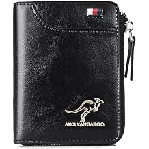 Men Wallet Zipper Genuine Leather Purs, Aiks Kangaroo Wallets, PU Stylish Soft Simple Design RFID Protected Wallet Retro Black
