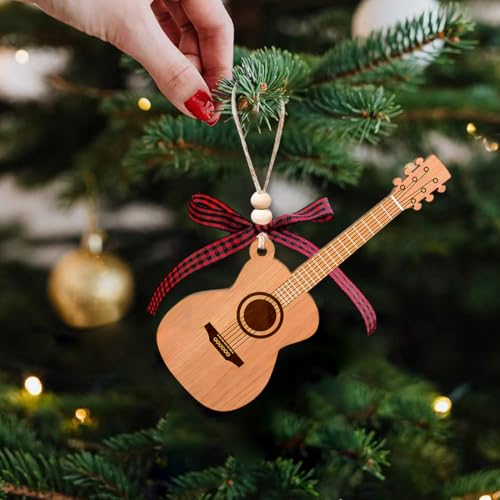 Guitar Ornaments for Christmas Tree, Mini Wooden Guitar Ornament Decor, Unique Music Ornaments - Best Gifts for Guitarists Lovers — view 2