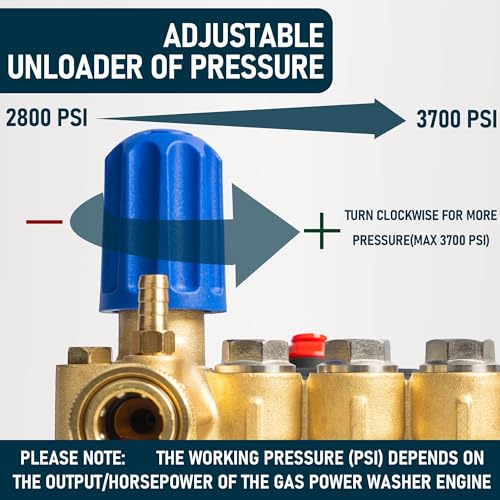 Hourleey Pressure Washer Pump, 3700PSI 2.5GPM 3/4" Shaft Horizontal Triplex Plunger Power Washer Pump Replacement with Adjustment Unloader, Compatible with Simpson MorFlex Models 40224, 40225, 40226 thumbnail 4