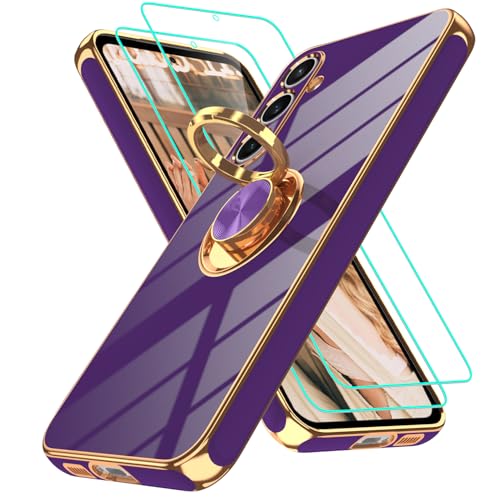 Gritup for Samsung Galaxy S23 FE Case | 2Pcs Screen Protector | 360° Rotation Ring Holder Magnetic Kickstand, Plating Gold Edge Soft TPU Shockproof Protective Cover for S23 FE, Purple - image 1