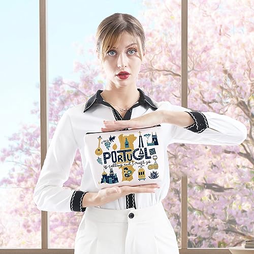 Portugal Vacation Travel Gift Portugal Bachelorette Party Gift Portugal Is Calling I Must Go Travel Makeup Bag (Must Go Portugal Bag)4