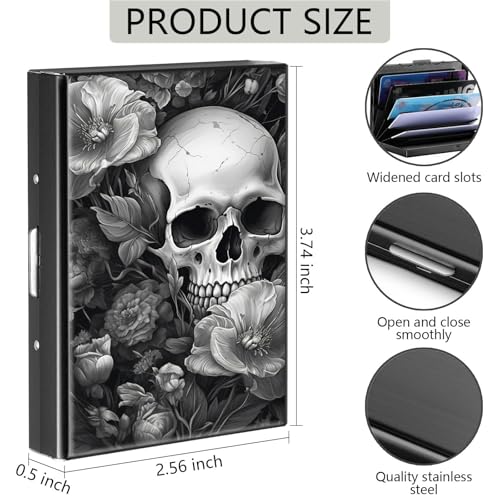 Credit Card Holder, Skull Design Mini RFID Blocking Aluminum Wallet Slim Metal Hard Case Shell Travel Wallet ID Case Small Credit Cards Case Business Cards for Women Men Girls2