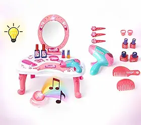 Penteadeira Infantil Camarim com Espelho Luz e Som Acessórios para Maquiagem e Beleza na Rosa