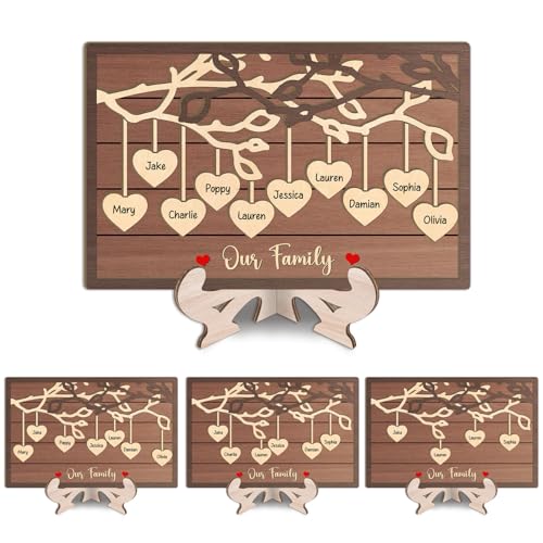 DIY Personalized Wooden Family Tree With Names Sign, Family Name Wood Plaque Wall Hanging Home Decor, Family Tree Plaques With Heart Tags, Family Sign Frame Keepsake Gift For Mom Dad Grandma Grandpa