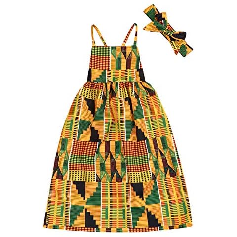 YOUNGER TREE African Baby Clothes Girl Dashiki Ankara Outfit Set, Long Dress, 7 Years Cover