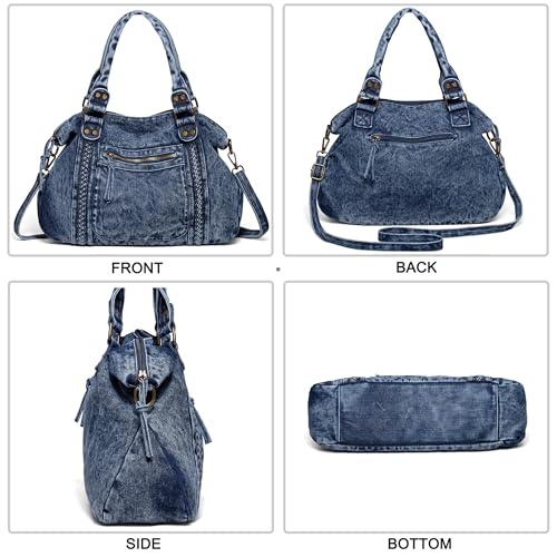 Image of Designer Denim Handbags for Women Hobo Tote Bag Crossbody Denim Purses Blue Jean Shoulder Bag