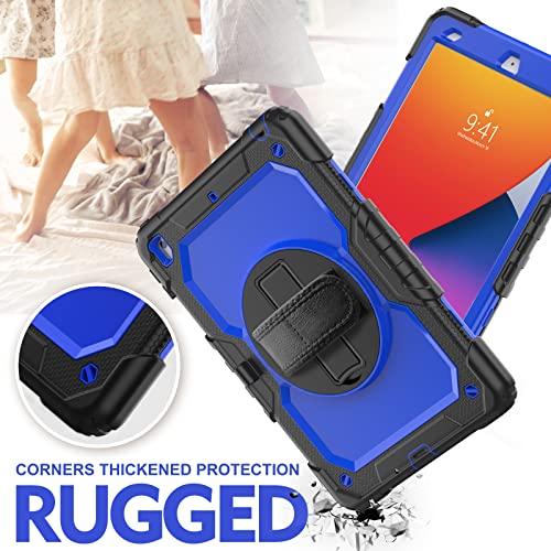 New Ipad 8Th Generation Case 9Th Generation 2020 2021 10.2 Inch With Tempered Glass Screen Protector & Penchil Holder | Rugged Kids Ipad 7Th Gen 10.2 Case Cover 2019 W/Stand Hand Shoulder Strap |Blue #TOP6