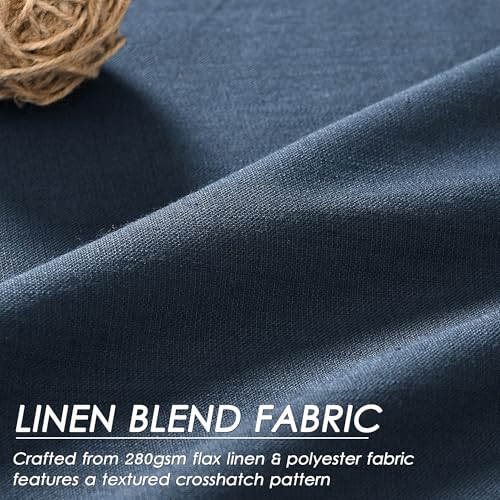 Image of Vintage Blue 100% Blackout Linen Curtains 108 Inches Long for Bedroom Back Tab Thermal Insulated Vintage Farmhouse Decor Black Out Curtain for Living Room Floor to Ceiling High Window 52x108, 2 Panels