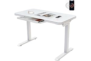 Intelligent Electric Glass Standing Desk with Wireless Charger and Power Strip