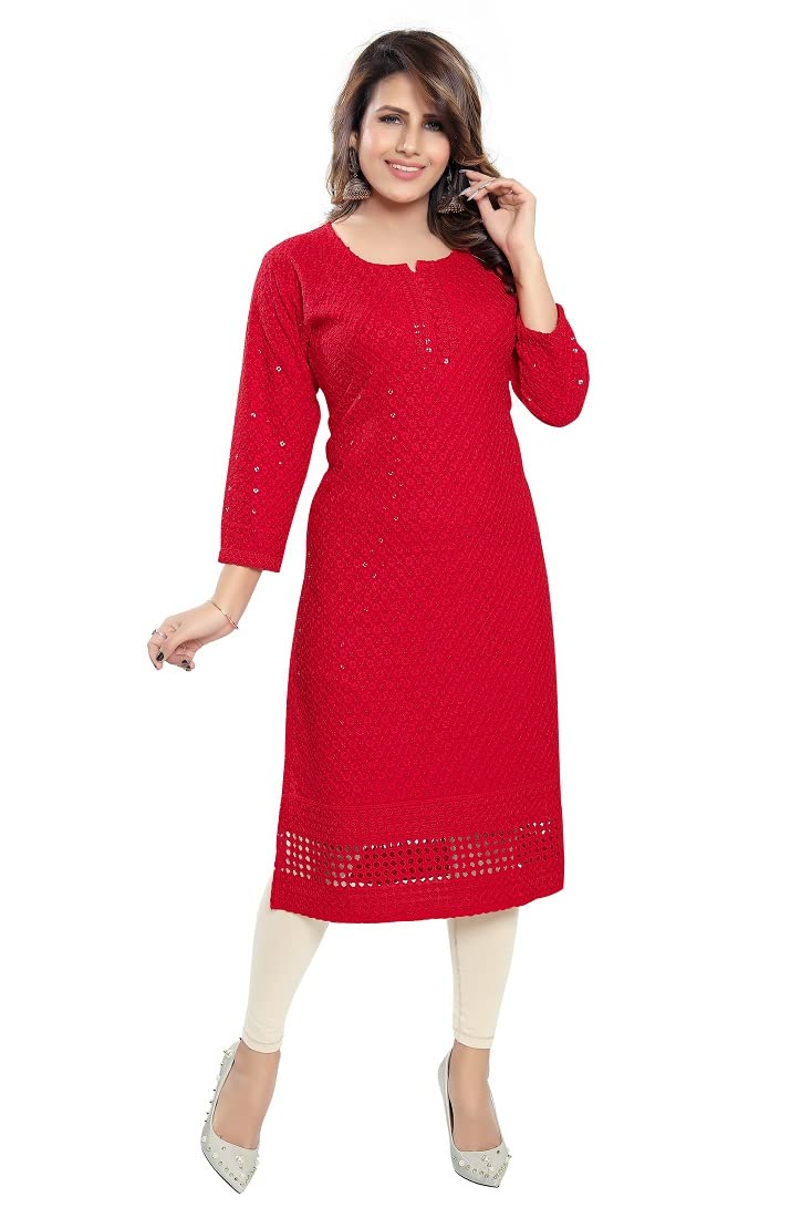 DARIKA Womens Cotton Kurta for All Small and Plus Size Red