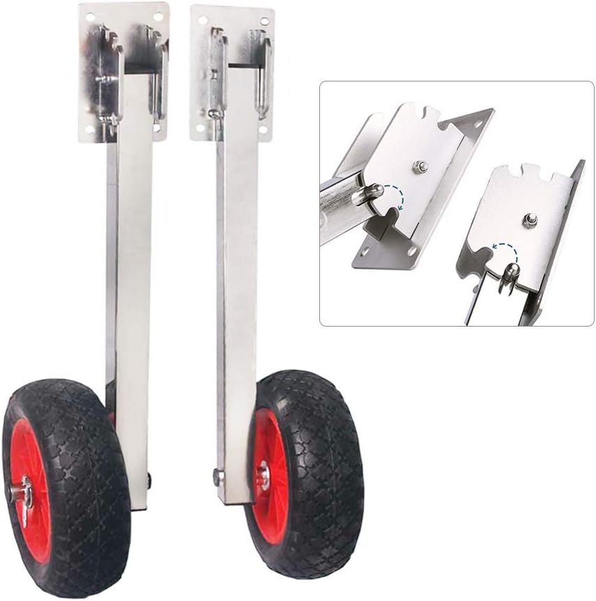 Prairie Metal Heavy Duty Dinghy Transom Launching Wheel for Inflatable Boats,Black Rubber Wheel and Stainless Steel Support,Angle Adjustable