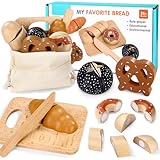 DESPOINA Kinderküche Zubehör, Spielküche Zubehör aus Holz, Frühstück Set Küchenspielzeug Brot Schneiden mit Klettverbindung, ab 3 Jahre Lernspielzeug Rollenspiele Geschenk für Mädchen und Junge