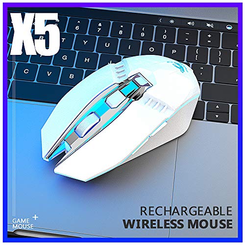 DishyKooker X5 Wireless Gaming Mouse Rechargeable 500mAh Battery Blue-Tooth 3.0+5.0+2.4G Wireless Optical Mice Adjustable DPI Levels for Laptop PC Mac White Products