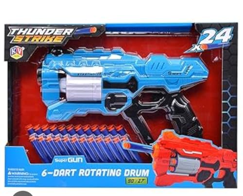 Image of Thunder Strike Star Fighter Foam Dart Blaster, 6-Dart Rotating Drum, Blue and Black