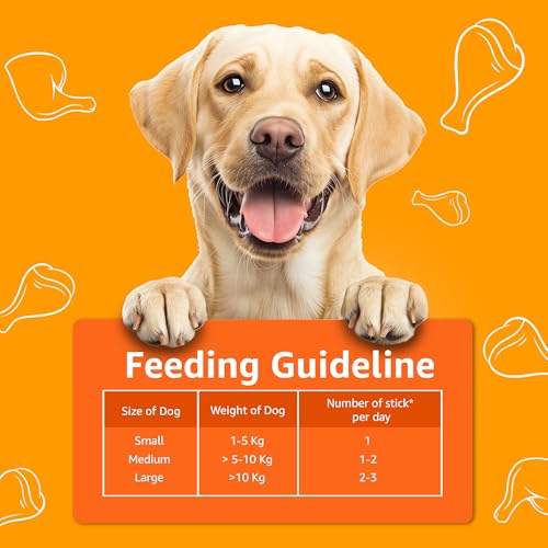 Image of Amazon Basics Dog Treat Sticks 140 gm, Chewy Meat Sticks for Adult Dogs and Puppies, High Protein Dog Treats for Training and Snacks, Made of Real Chicken Meat, Ziplock Pack, Chicken Flavor
