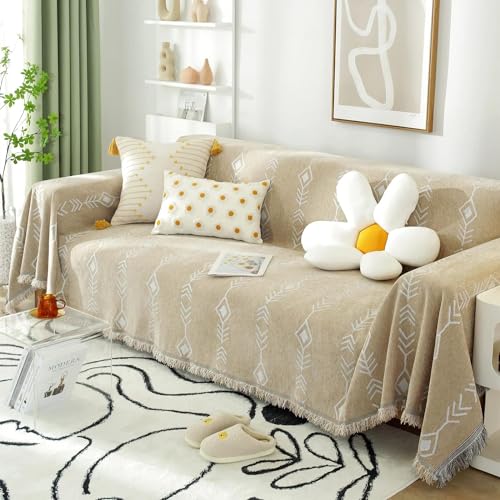 Manta antideslizante extra grande con borlas, perfecta para sofás de 4 plazas, sofá y sofás, complemento elegante y funcional para la decoración de tu hogar (90 x 340 cm)