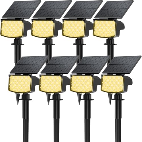 MinPea 8 Pack Solar Spot Lights Outdoor, 2-in-1 Solar Lights Outdoor Waterproof IP65, Solar Powered Landscape Spotlights 3 Modes for Yard Garden Pathway Driveway Tree(Warm White)